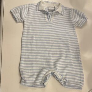 Blue and White Striped Knit Kids One Piece